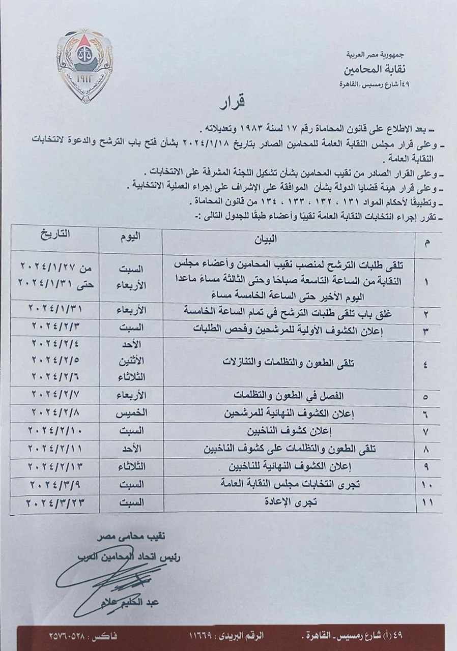 أبرزها فتح الترشح لمنصب النقيب.. نتائج اجتماع مجلس نقابة المحامين اليوم