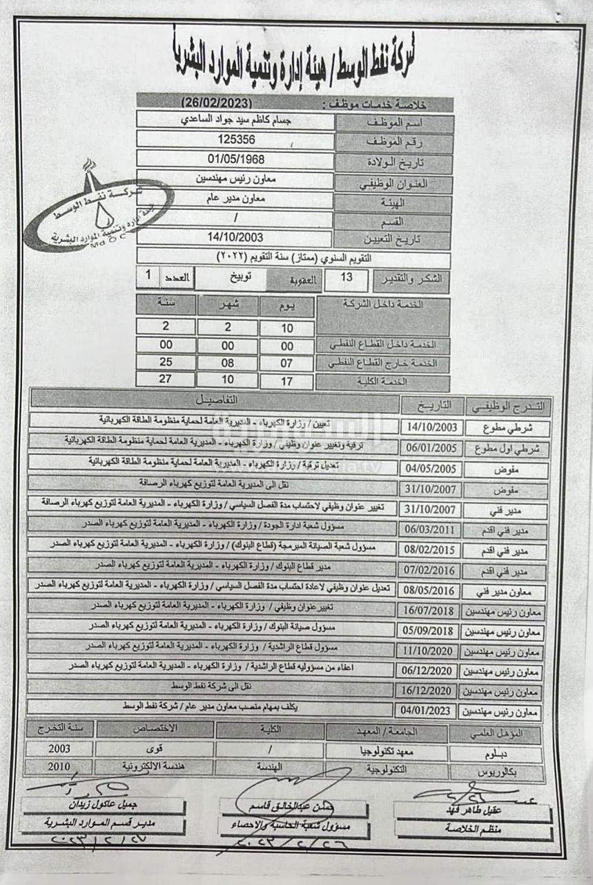 عليه شبهات كثيرة وكان شرطيا!.. إليك قصة معاون مدير عام شركة نفط الوسط "المريبة" (وثائق)