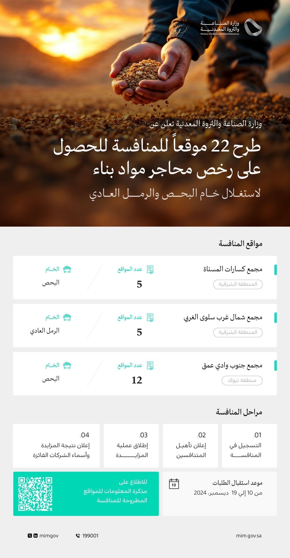 طرح 22 موقعا للمنافسة على رخص استغلال «البحص والرمل» في الشرقية وتبوك