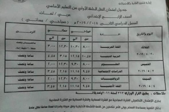 تراند اليوم : جدول امتحانات الدقهلية 2019 الفصل الثاني ..جدول امتحانات مرحلة الاساس...