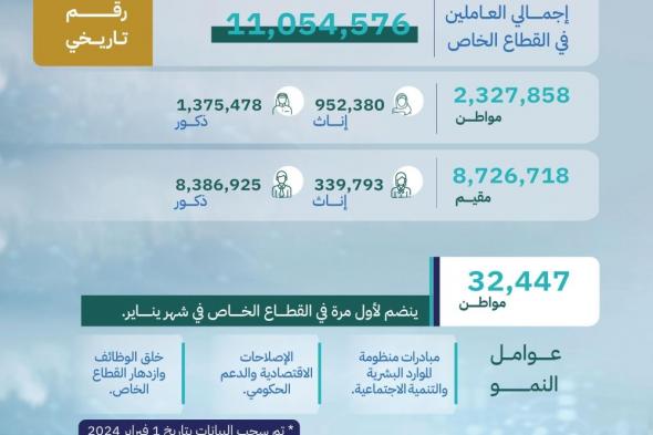 رقم تاريخي.. 11 مليون عامل بالقطاع الخاص في السعودية خلال يناير