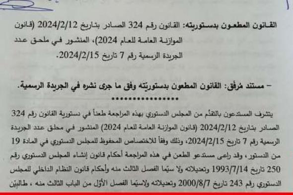 يعقوبيان وصليبا ومسعد وحمدان وخلف ومنيمنة وياسين والبزري وسعد وريفي تقدموا بطعن يتعلّق بقانون الموازنة