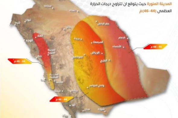 الأرصاد: ابتداء من غد الاثنين استمرار ارتفاع درجات الحرارة لتصل إلى 48 درجة مئوية