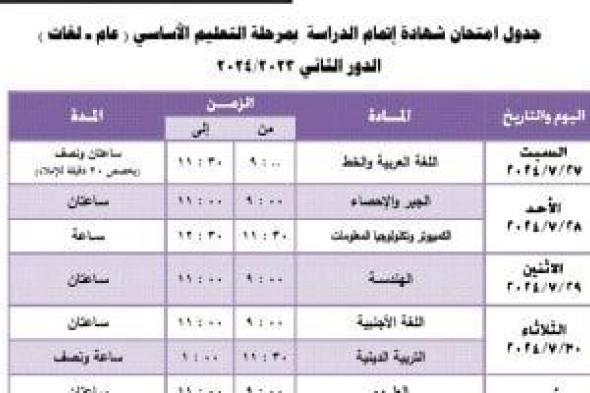 جدول امتحانات الدور الثانى لطلاب الشهادة الإعدادية بالجيزة