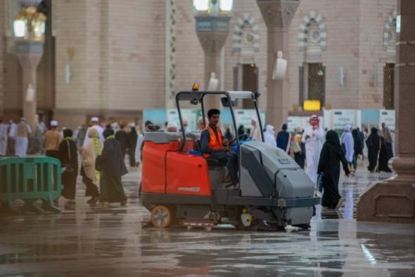 تسخير كامل الطاقات بالمسجد النبوي خلال هطول الأمطار